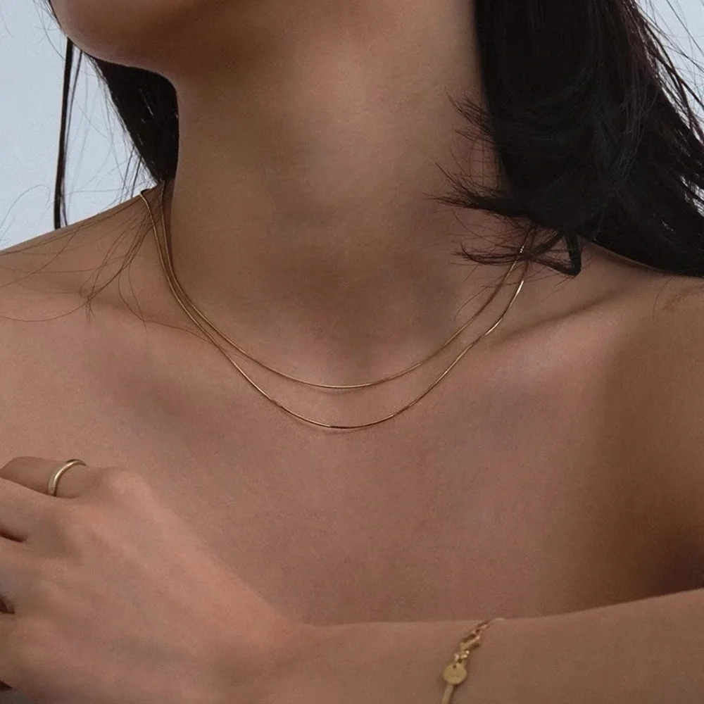 Snake chain necklacelayered necklace Double layered necklace thin chain necklace